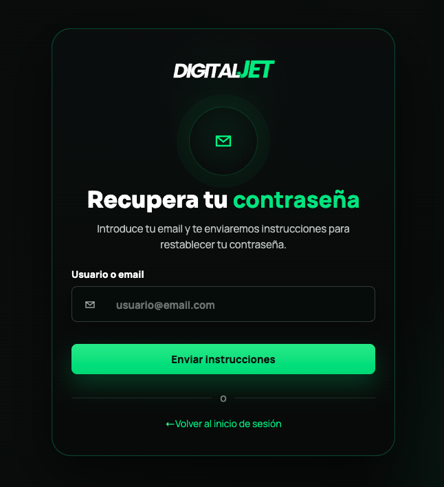 Opción para recuperar la contraseña en la pantalla de acceso de DigitalJet