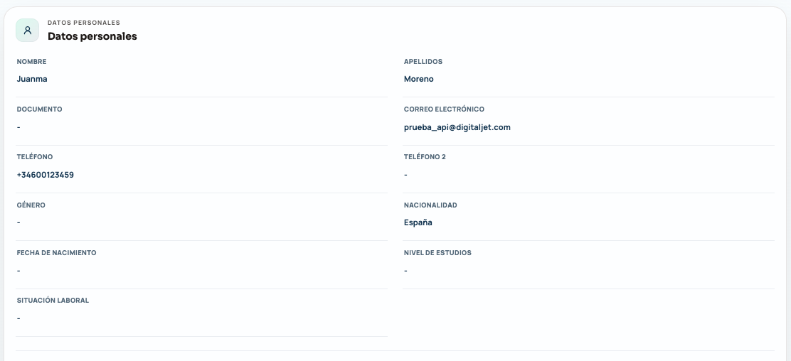 Edición de los datos de un lead en DigitalJet