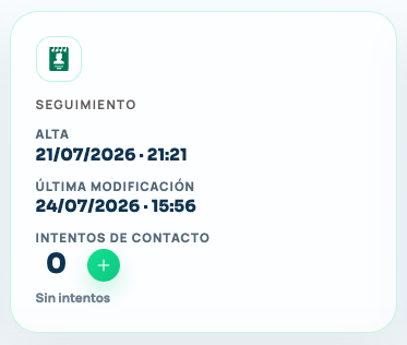 Contador de intentos de contacto en la ficha de un lead de DigitalJet