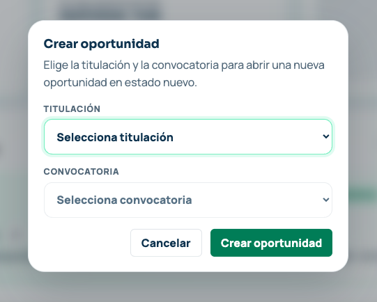 Formulario para crear una oportunidad comercial
