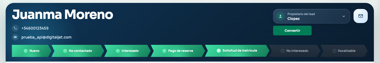 Acción para convertir un lead en alumno